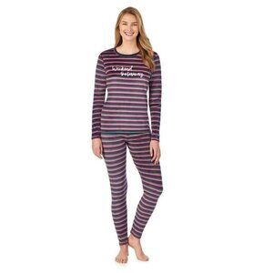 Cuddl Duds Womens Purple Striped Long Sleeve Cozy Pajamas 2 Pc Sets Sz M New